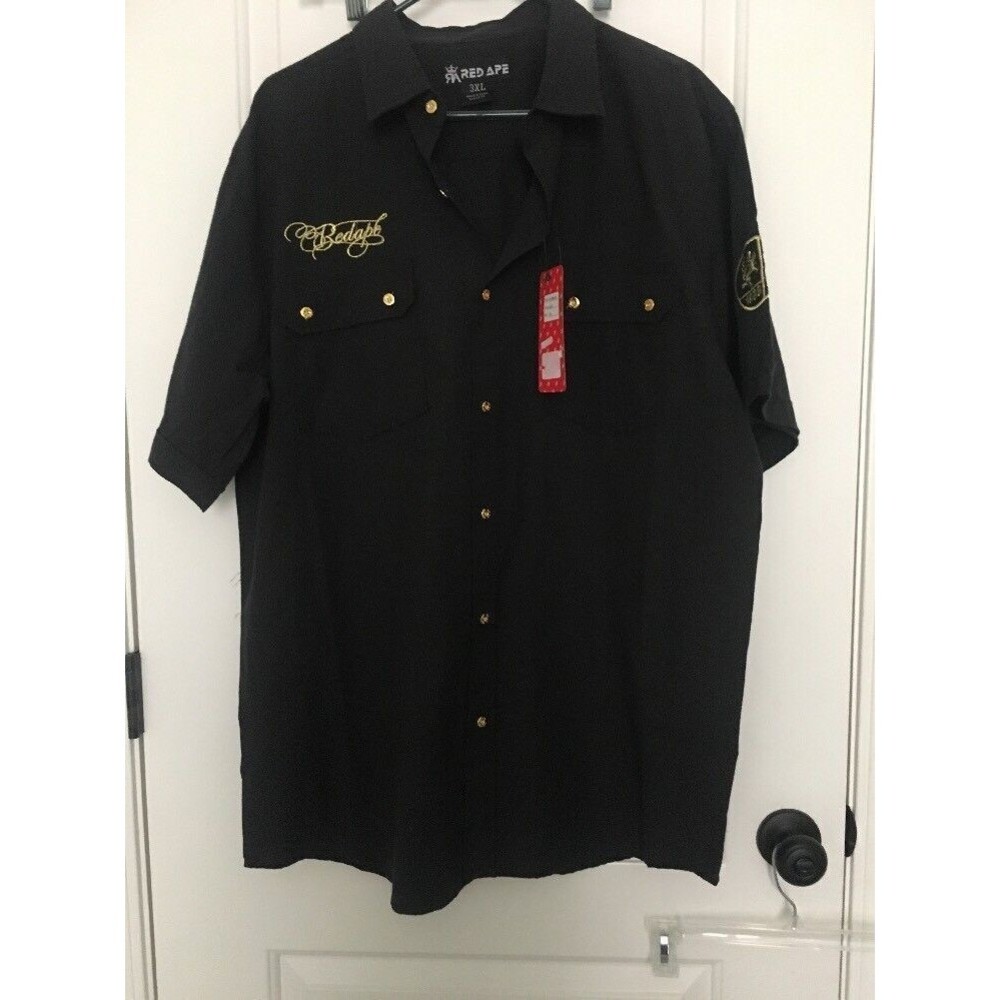 Red Ape Men's Black Short Sleeve Button Down Shirt Slim Fit Size 3XL